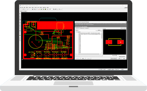 Designing printed circuit boards with Pad2Pad software on laptop